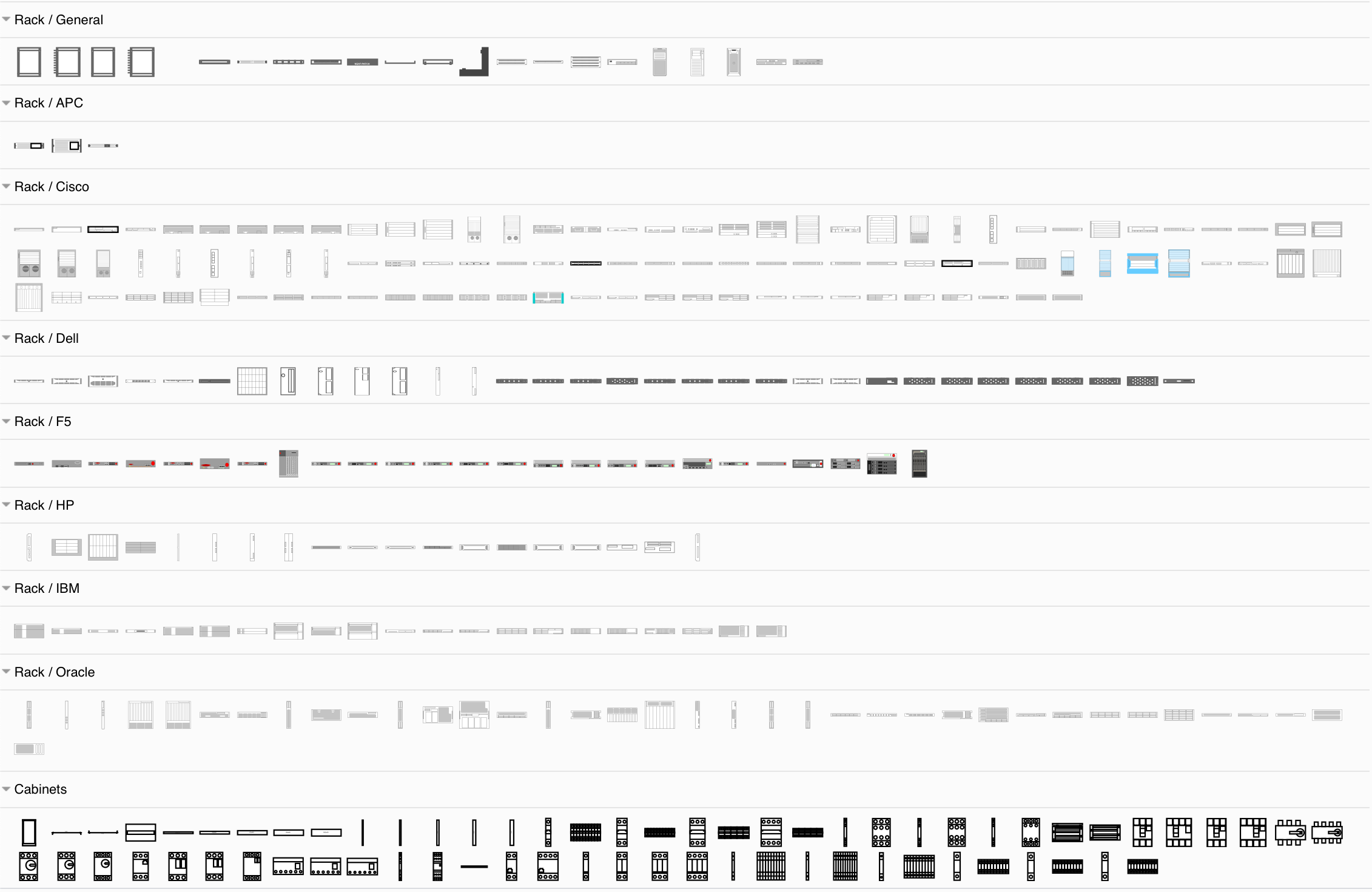 Rack and cabinet shapes in draw.io