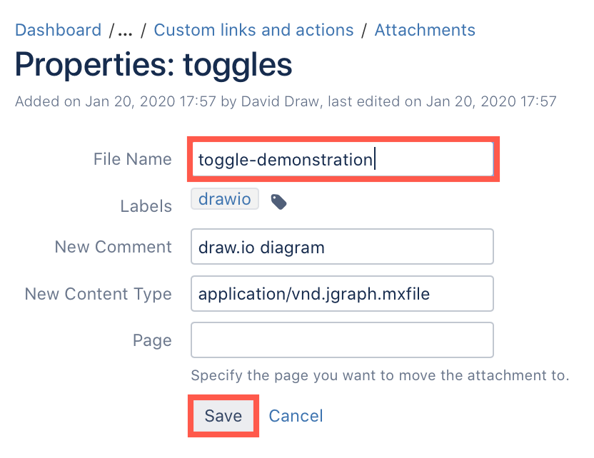 Rename the draw.io diagram file attachment in Confluence Server