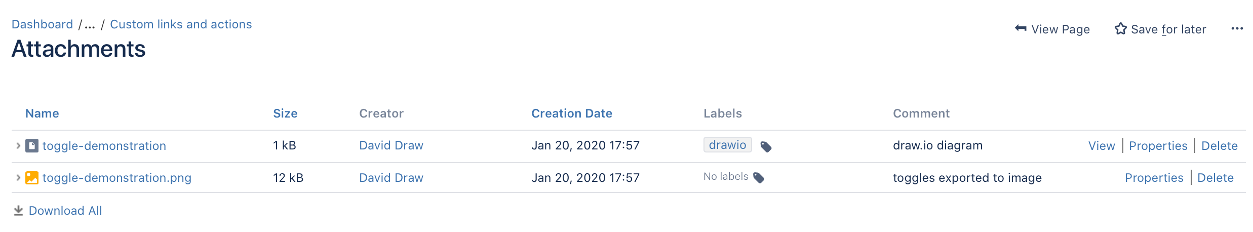 The diagram file and the image file names much match when renaming files attached to a page in Confluence Server