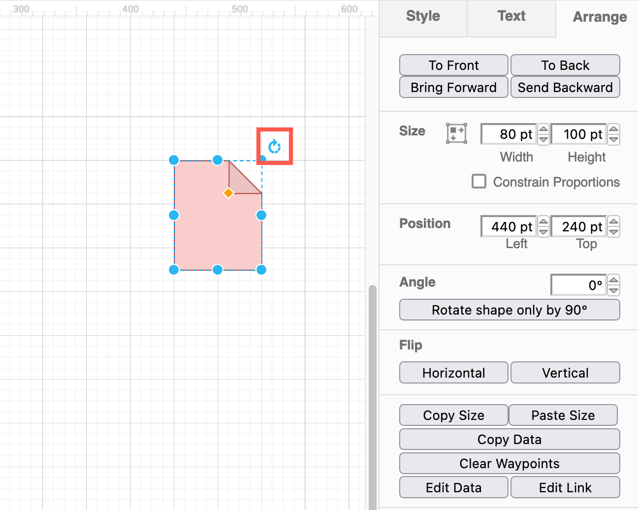 Rotate a shape using the rotate grab handle