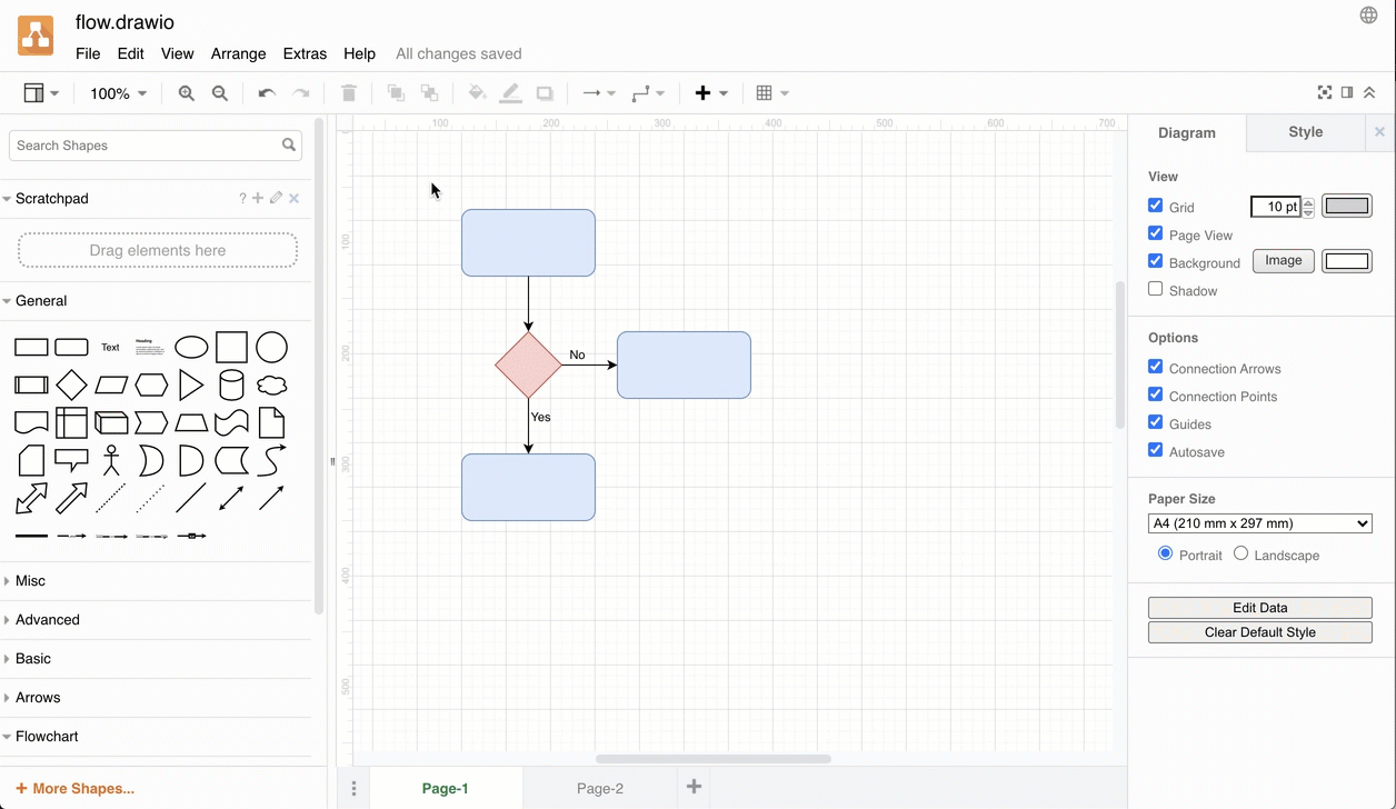 Add multiple shapes as one element on the scratchpad in draw.io