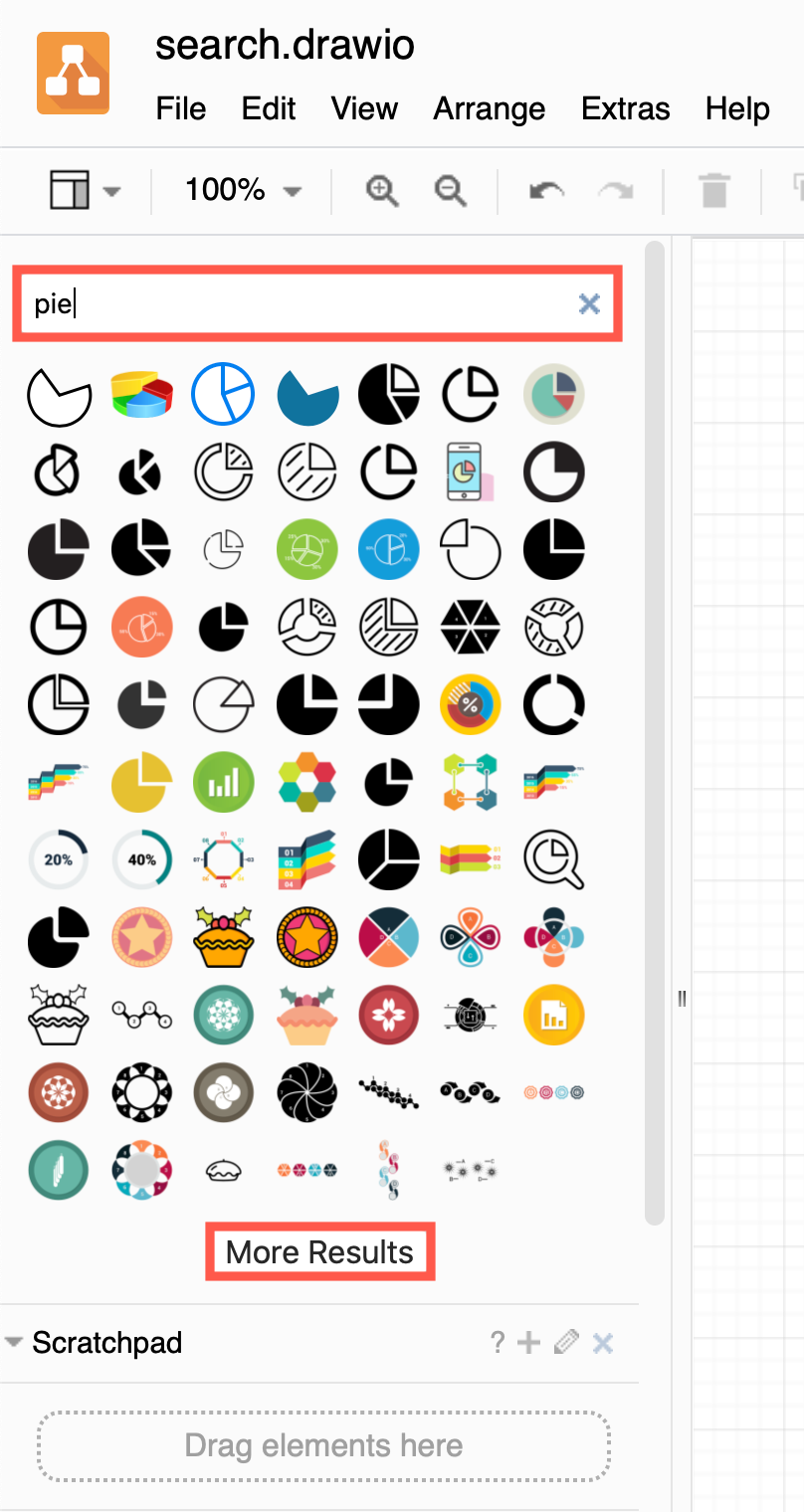 Searching for a pie chart shape for an infographic in draw.io