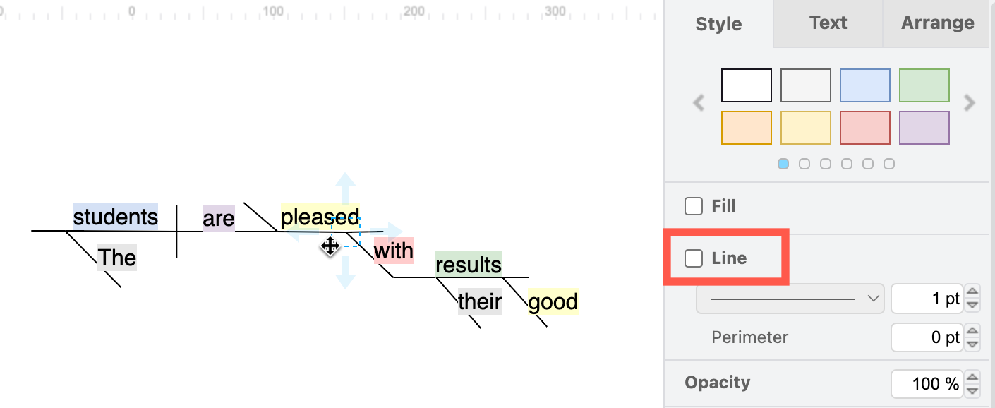 Deselect Line in the Style tab of the format panel to turn the waypoint shapes invisible