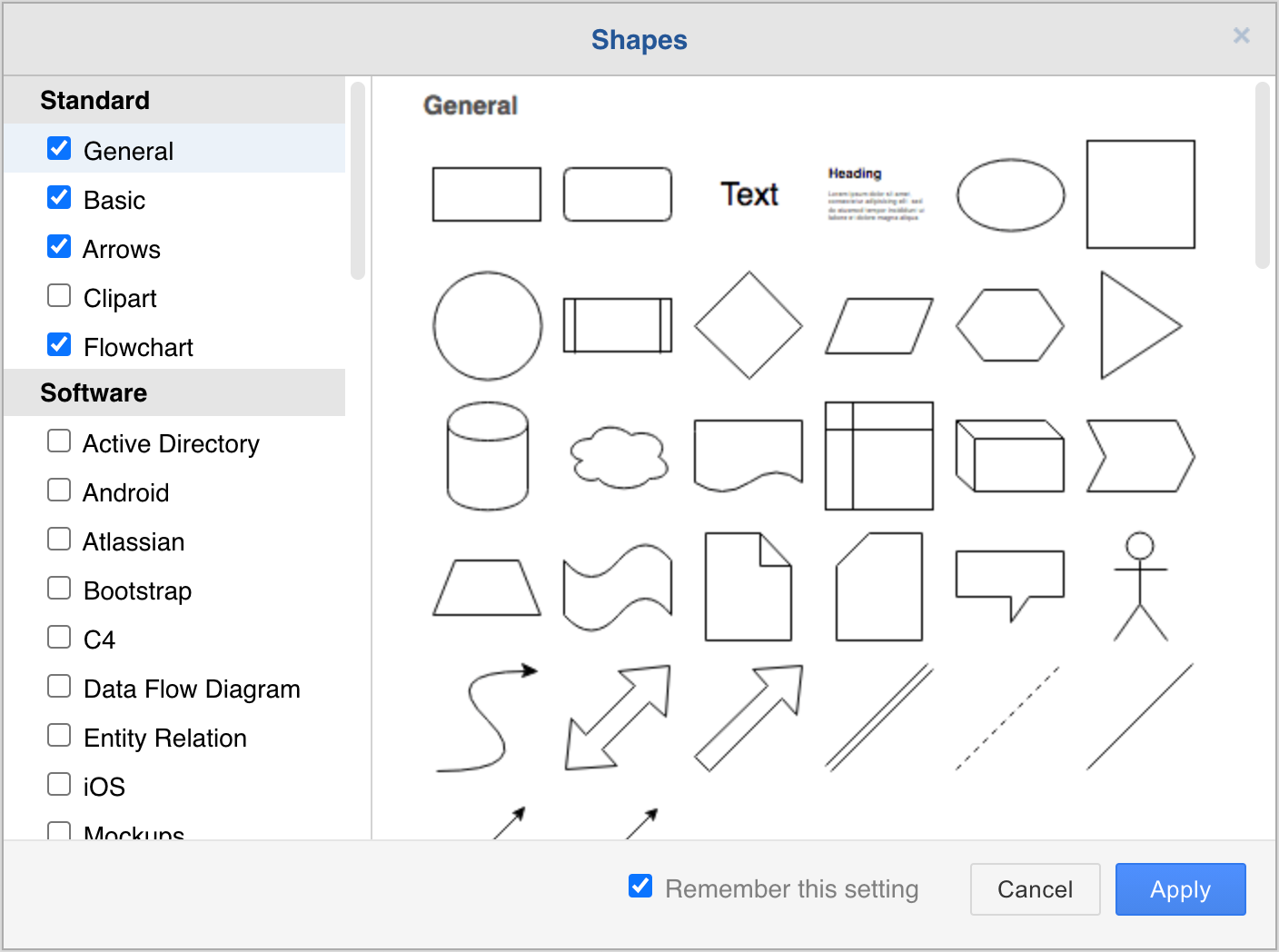 Show or hide the many different shape libraries in diagrams.net