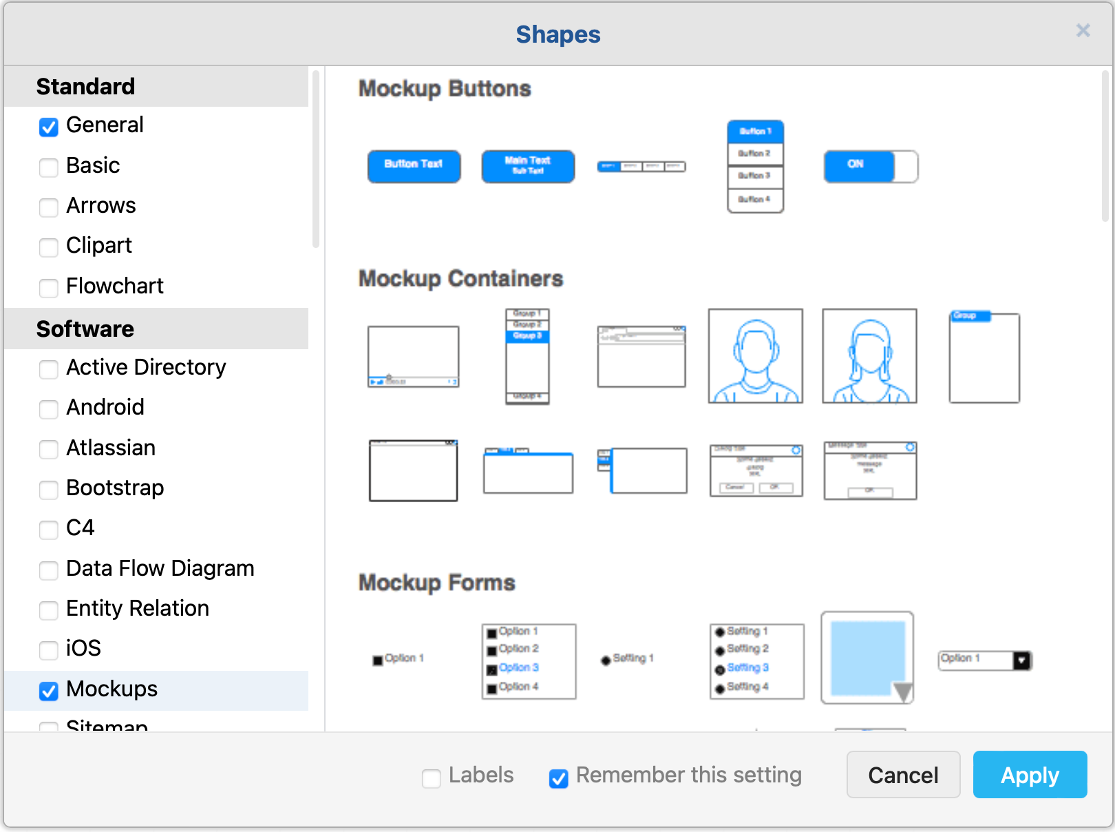 Enable one or more of the shape libraries that have user interface components in draw.io to draw a mockup
