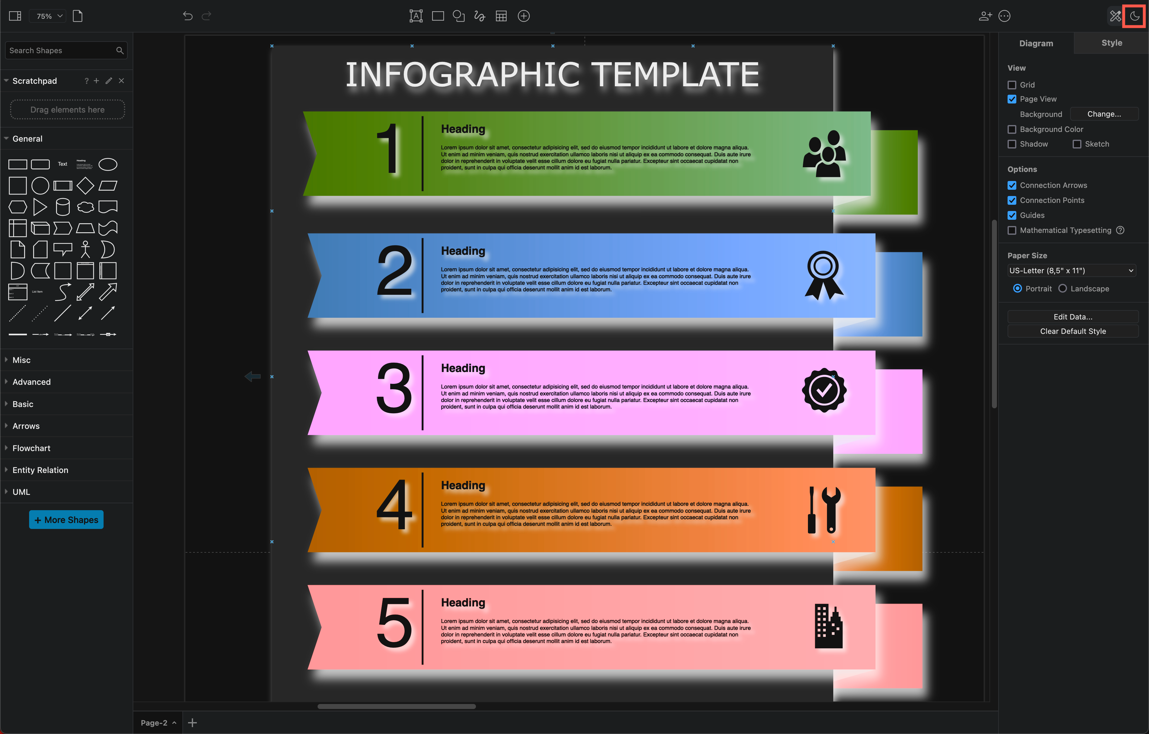 The shadow colour so that the diagram remains readable in dark mode in draw.io