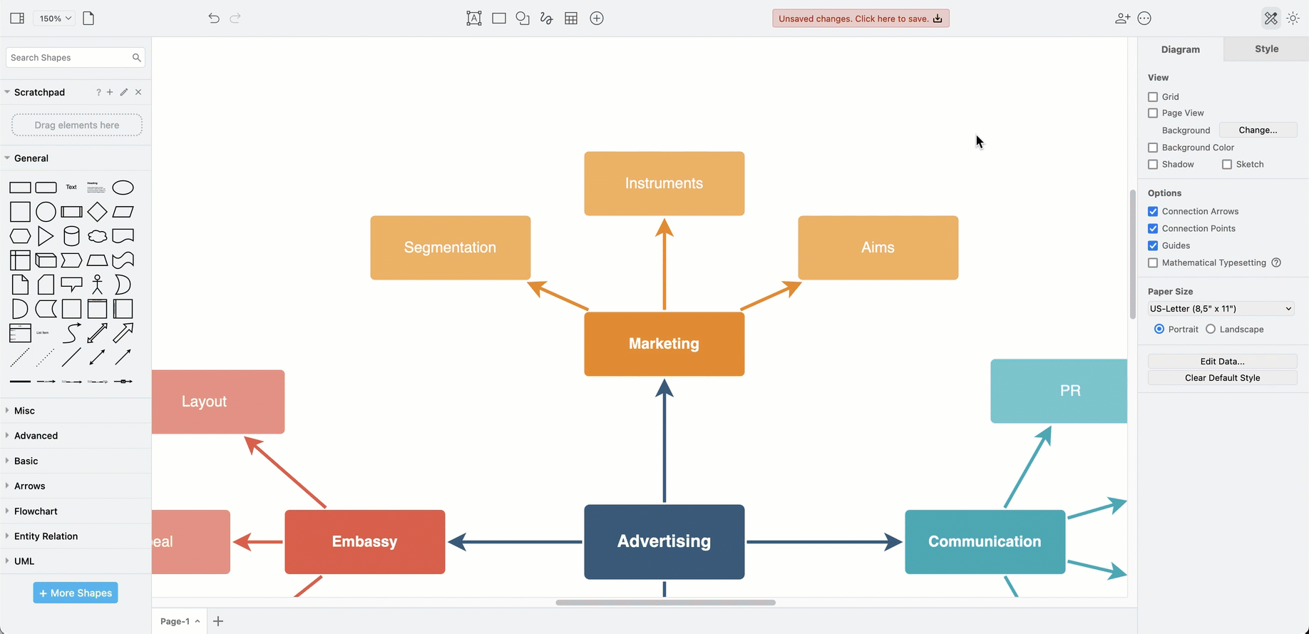 Set the colour, opacity, size and amount of blur on shape shadows in draw.io