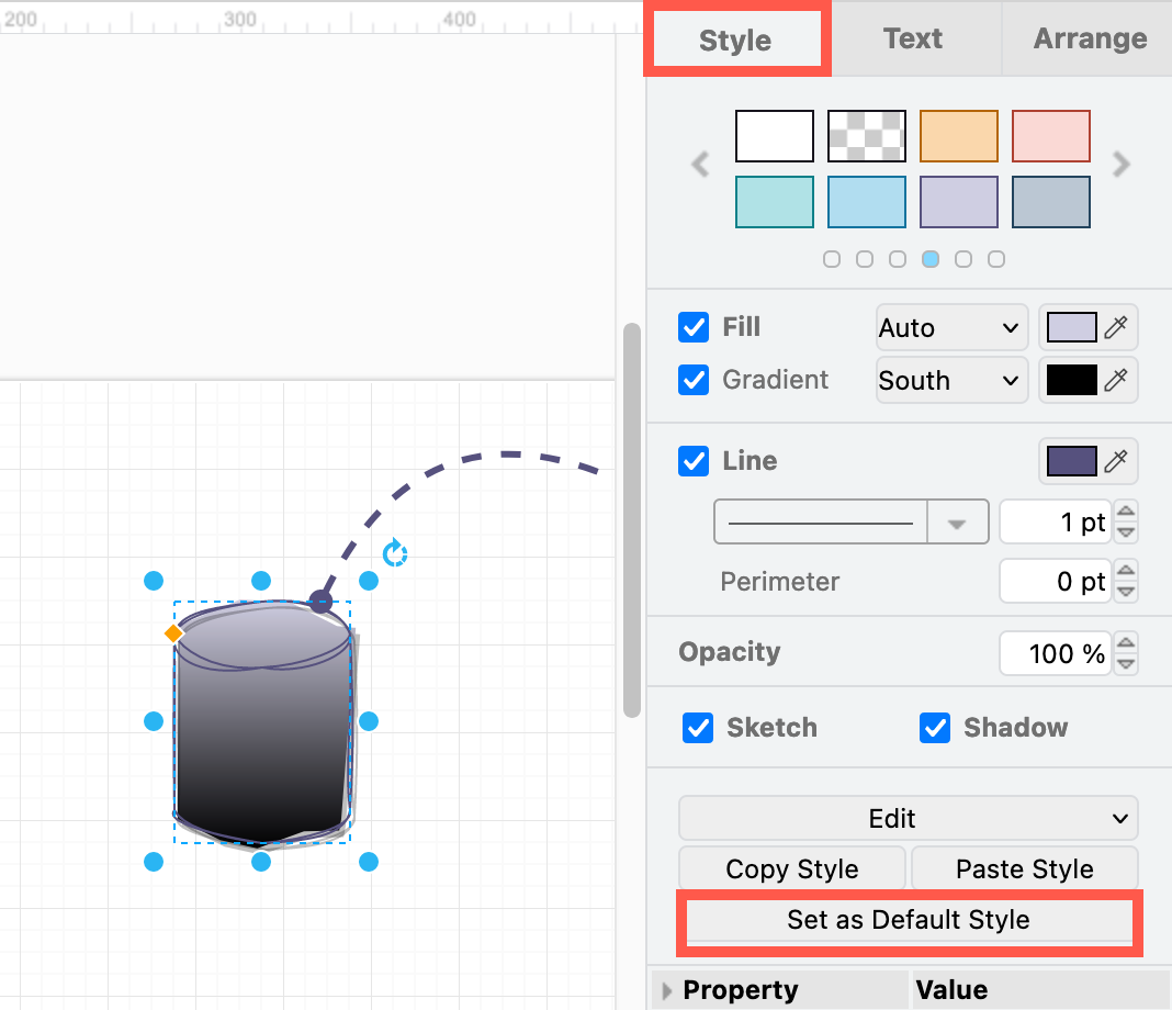 Set a default shape or connector style in draw.io