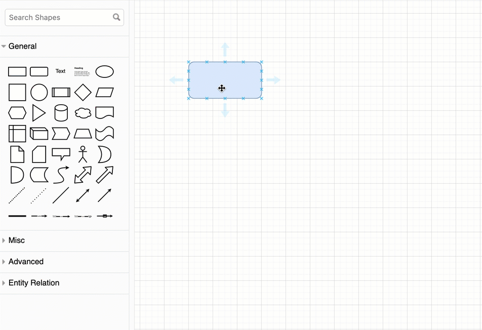 Drag and drop shapes onto the blue directional arrows or connector ends