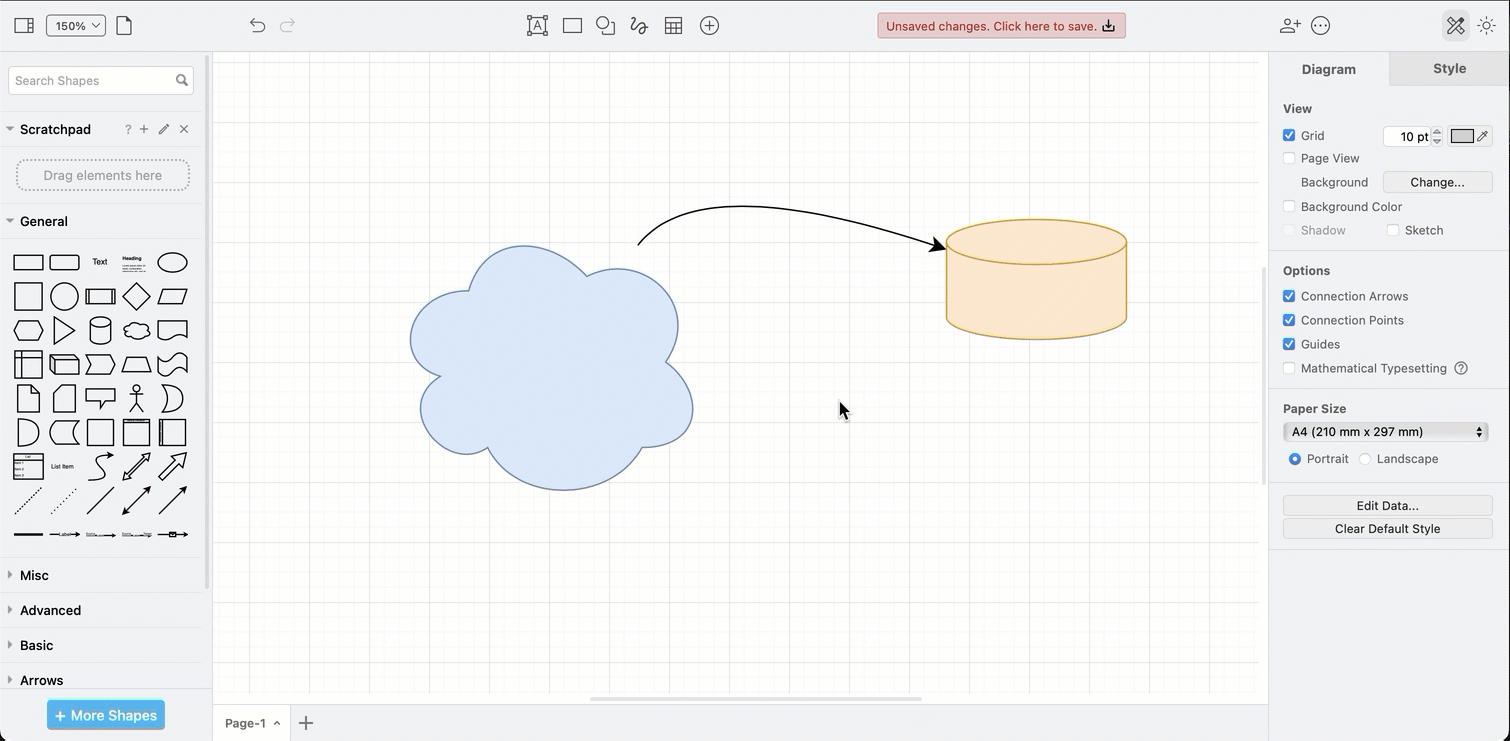 Drag a new shape from the shape library in draw.io and drop it onto an existing shape to replace it