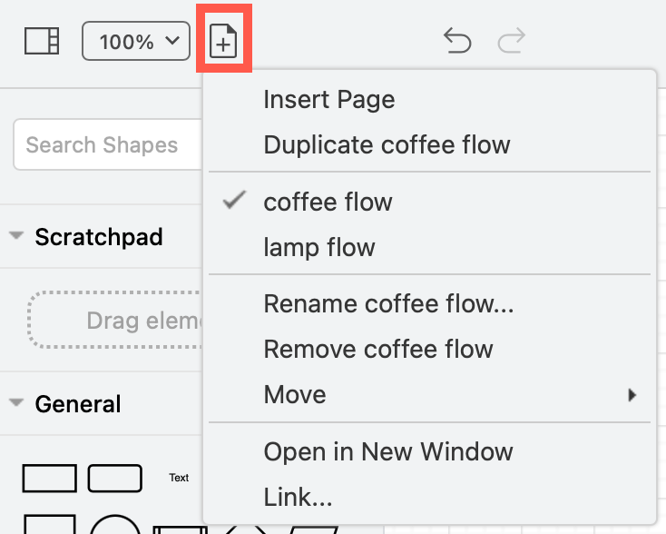 Work with multi-page diagrams via the Pages tool in the toolbar in simple mode in draw.io