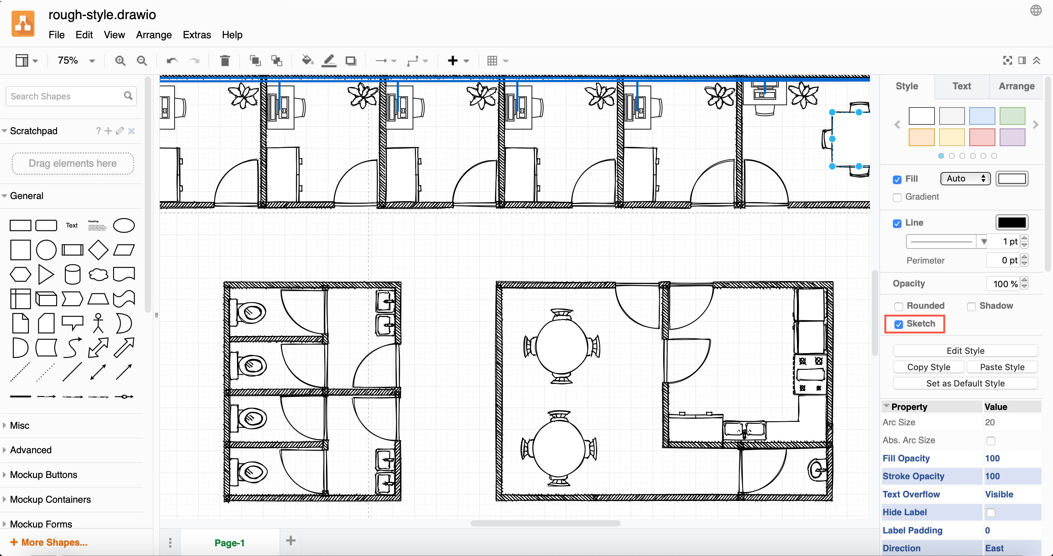 Select shapes, click Sketch in the format panel, and save your diagram to make it more informal