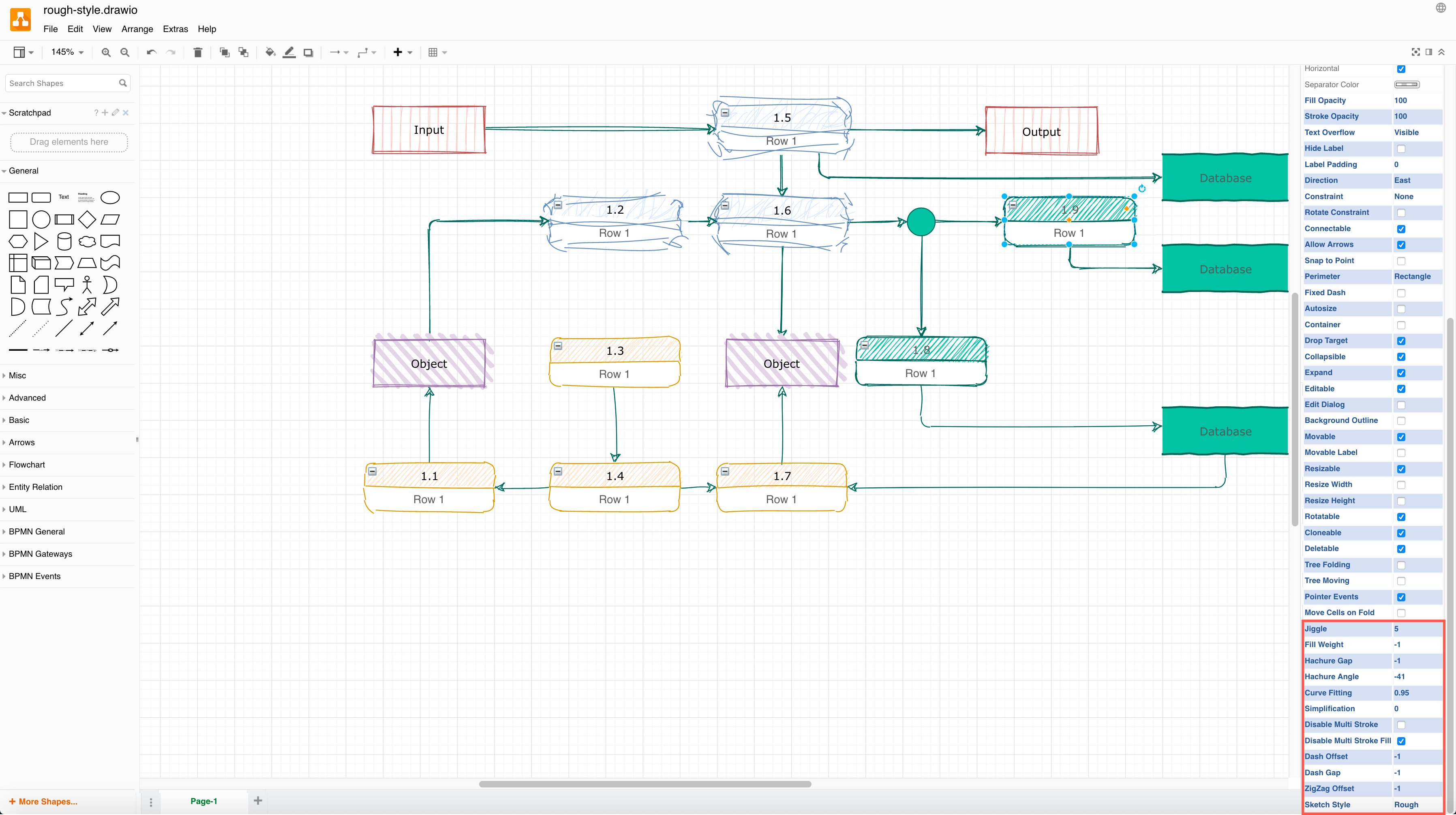 You can change many style properties to customise the rough and comic sketch styles in draw.io