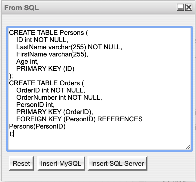 Insert SQL code then select which SQL it is to create an ER diagram automatically