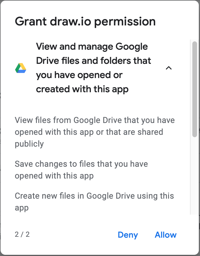 Authorise draw.io and diagrams.net to read and store diagrams in your Google Drive