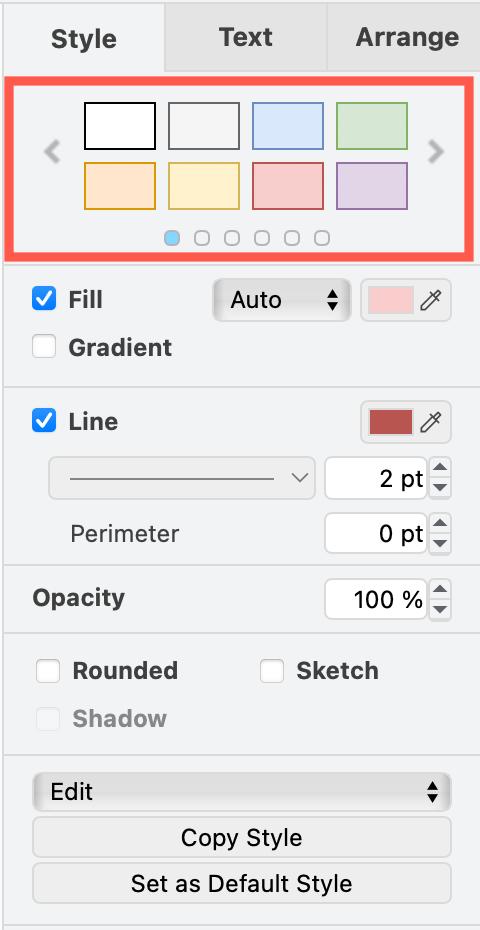 The default colour schemes in draw.io modify the style colour palette