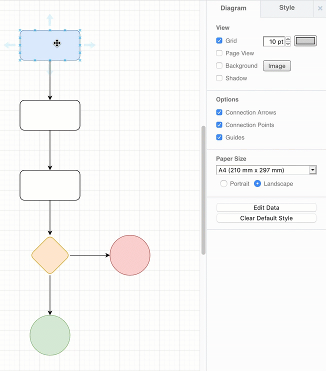 Copy and paste styles from one shape or connector to another in draw.io