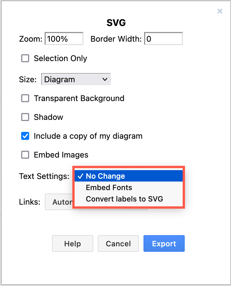 Choose how to export formatted text labels when exporting to a SVG file