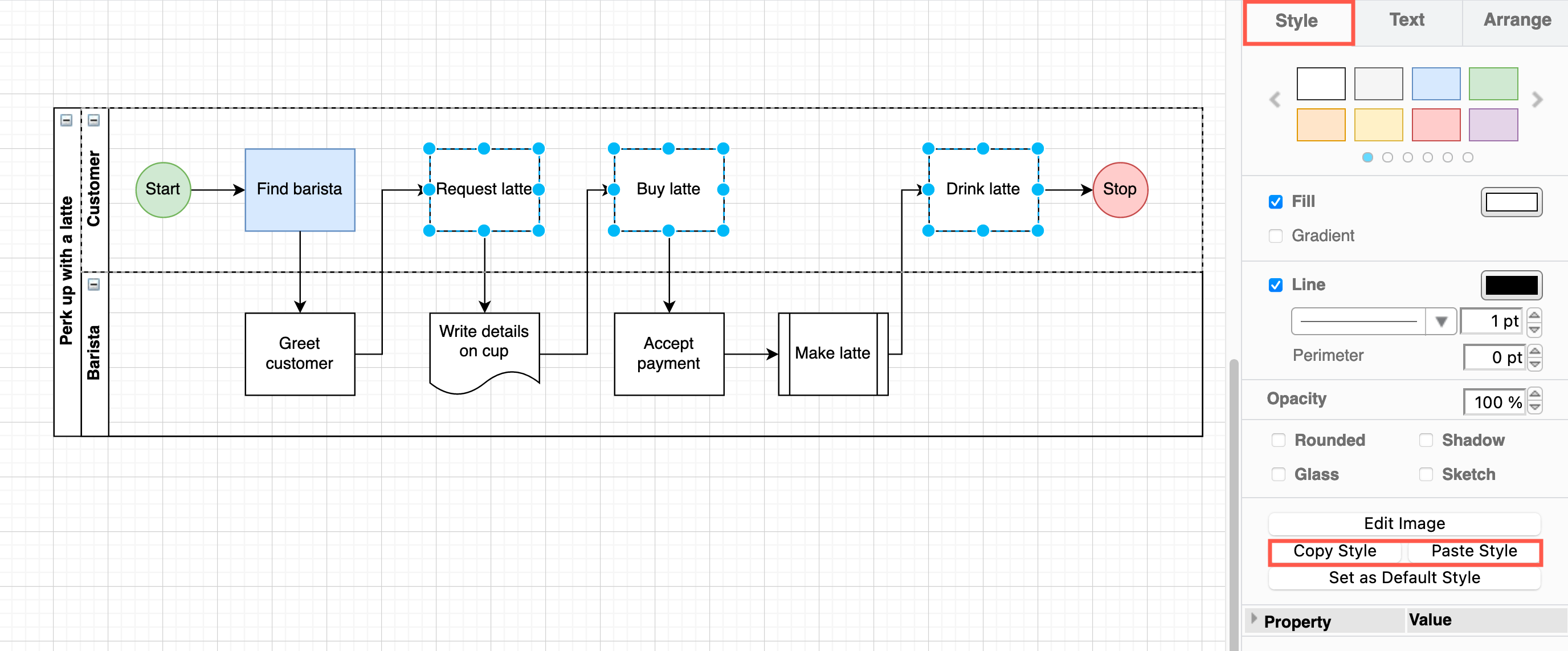 Copy and paste shape styles to quickly make the styles of shapes consistent