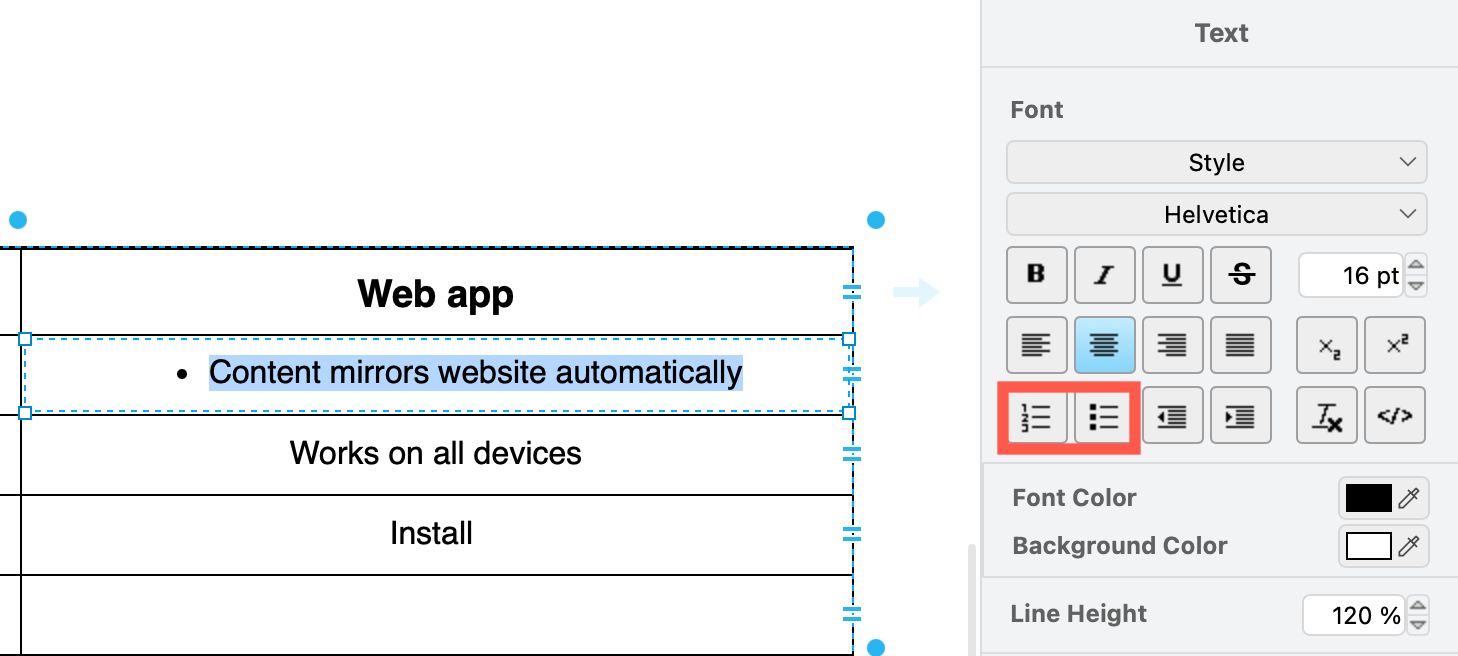 Double click to select the text inside a shape, and then format as a numbered or bulleted list