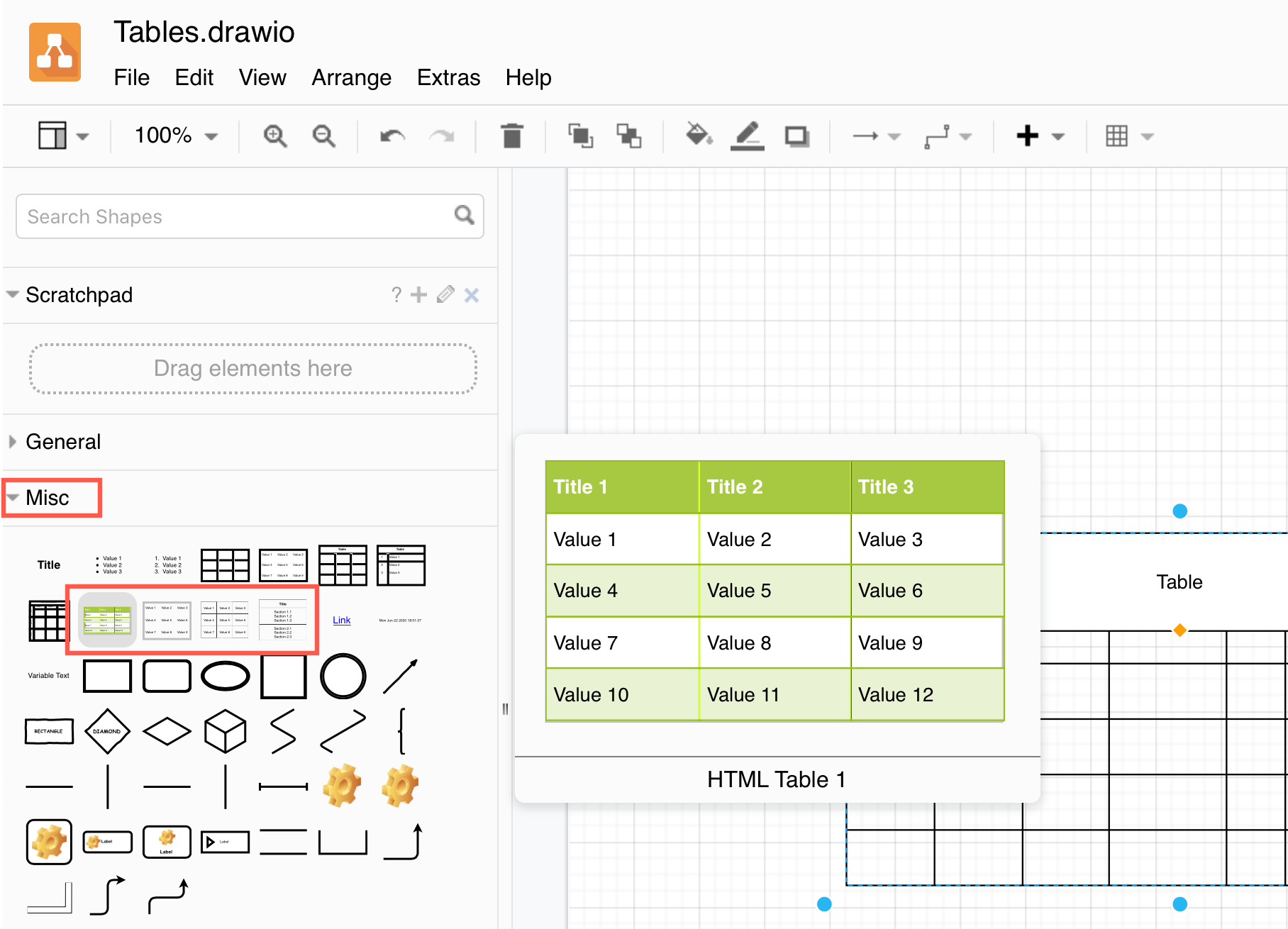 The older HTML tables are available as shapes in the Misc library in draw.io