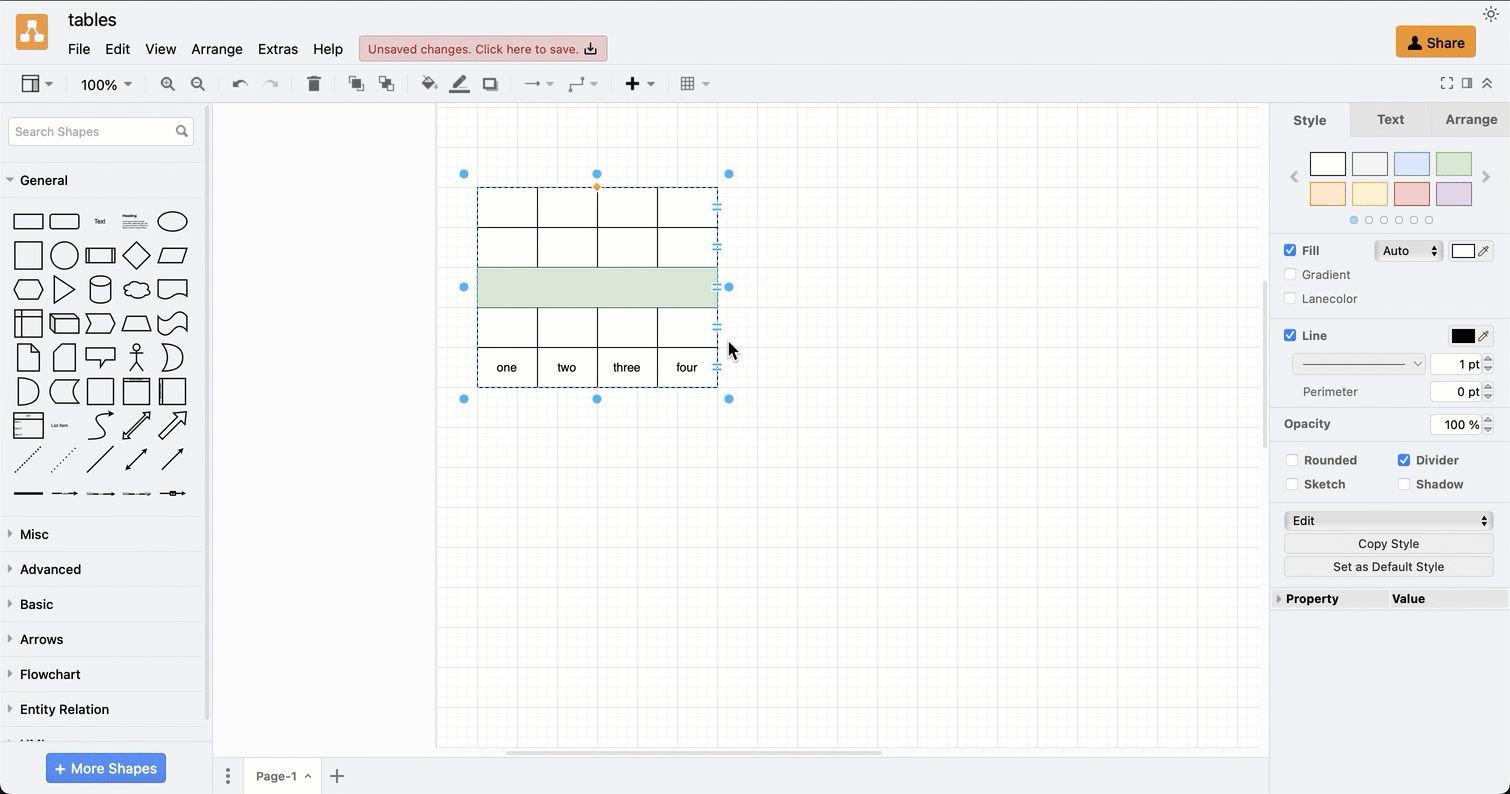 Use the grab handle on the right edge of a row to drag it to a new position in the table in draw.io