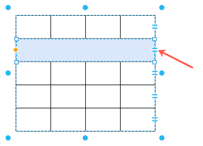 Click on the horizontal bars to the right of a table row to select the entire row in draw.io