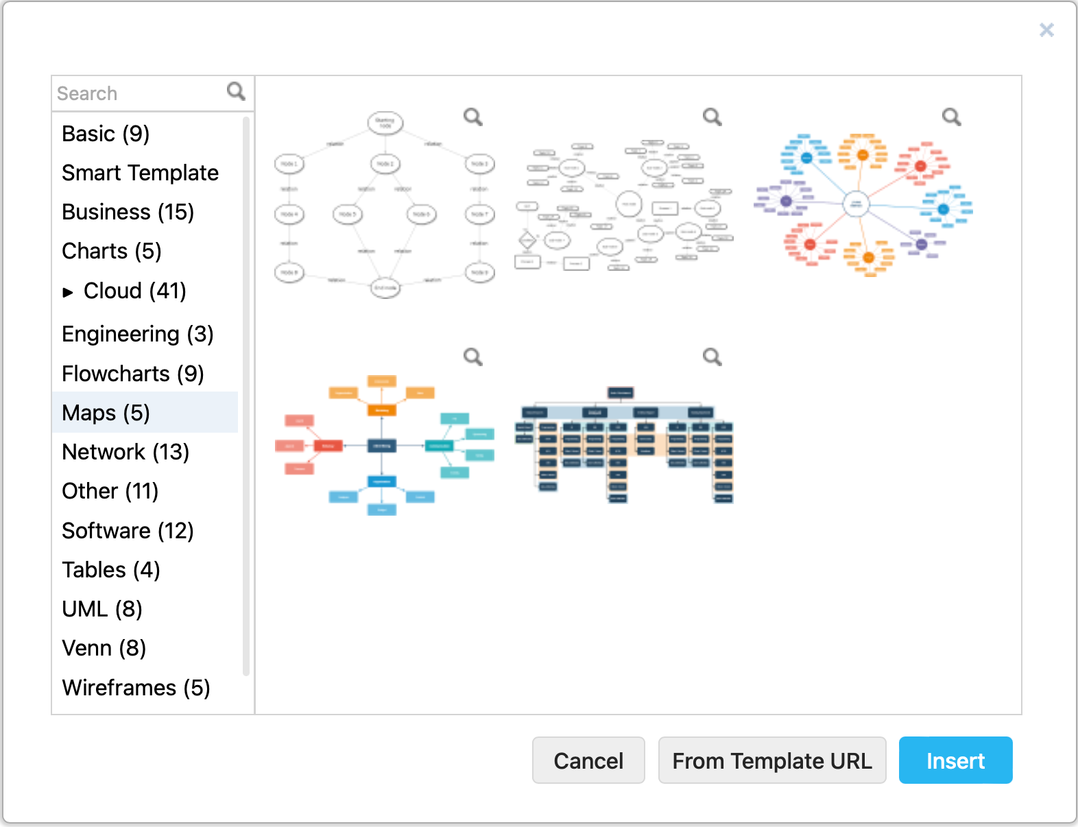 The maps category in the template library has a range of concept maps