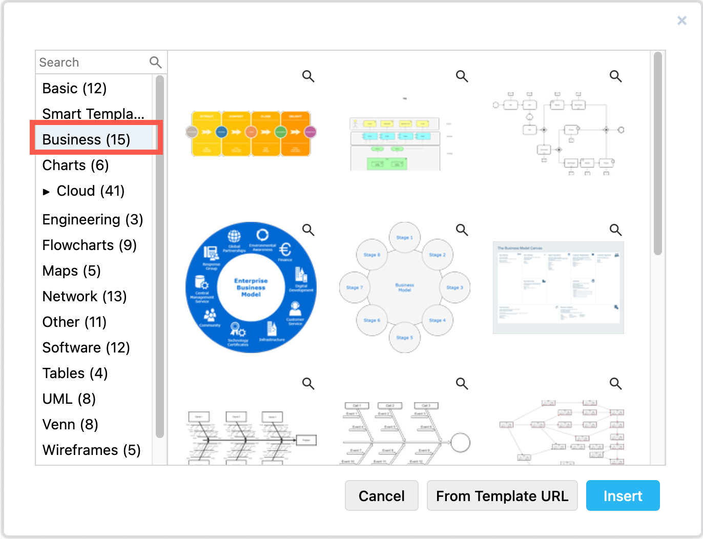 Some Business templates in draw.io can be modified into circular flowcharts