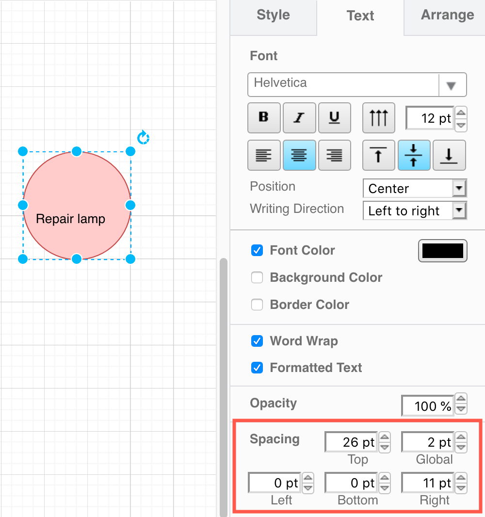 Add spacing to ensure text labels stay that distance away from the shape perimeter