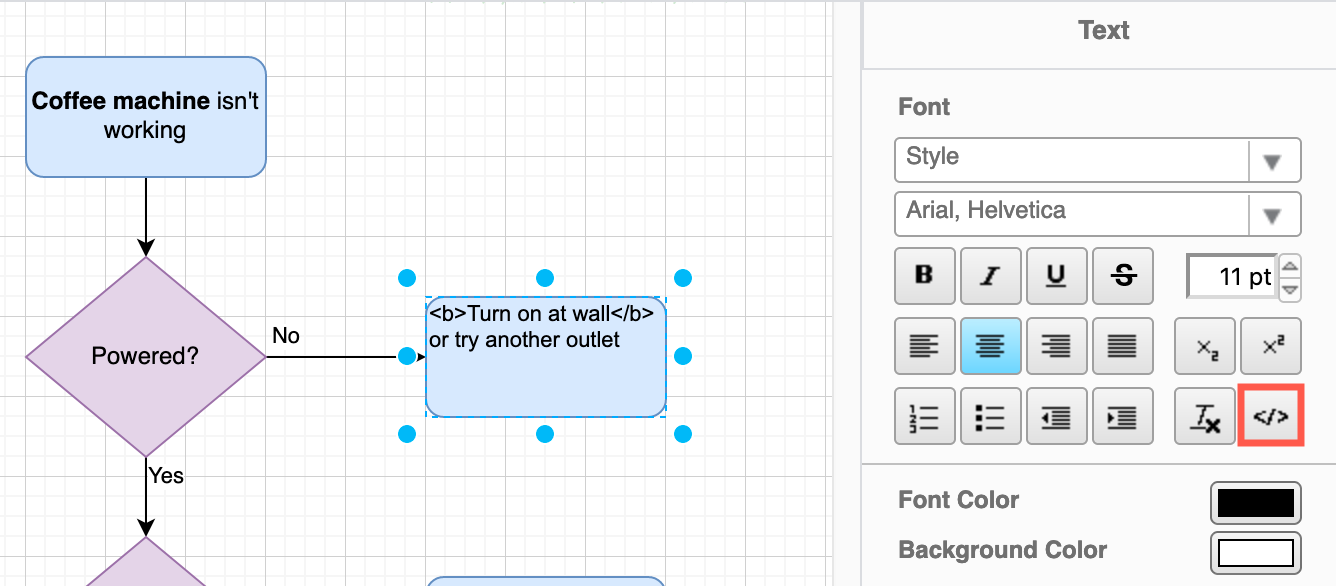 Edit the label's HTML formatting directly