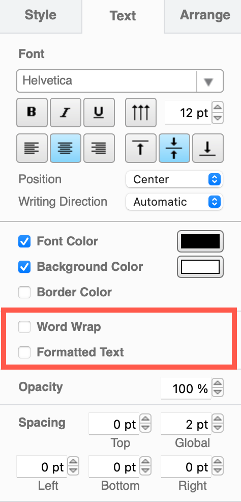 Disable word wrap and formatted text when you export or embed your diagram as an SVG image
