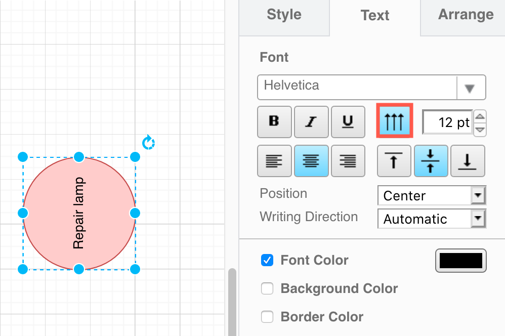 Turn a text label to read vertically from the bottom up