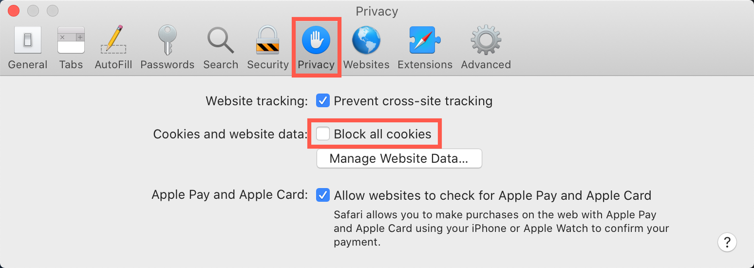 Ensure third party cookies are not blocked in Safari