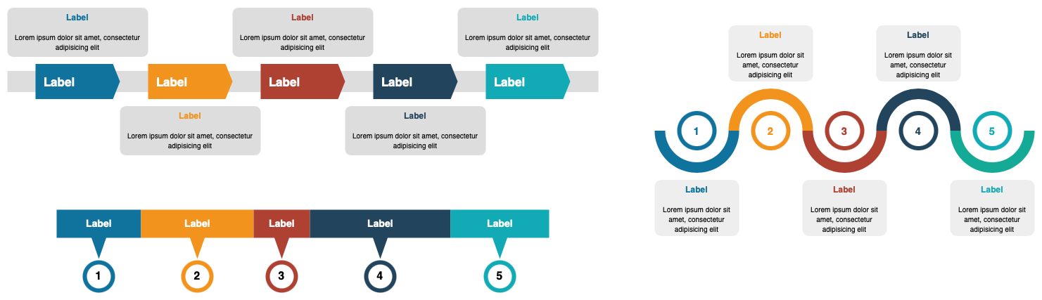 Use the horizontal roadmap shapes from the Infographic shape library in draw.io