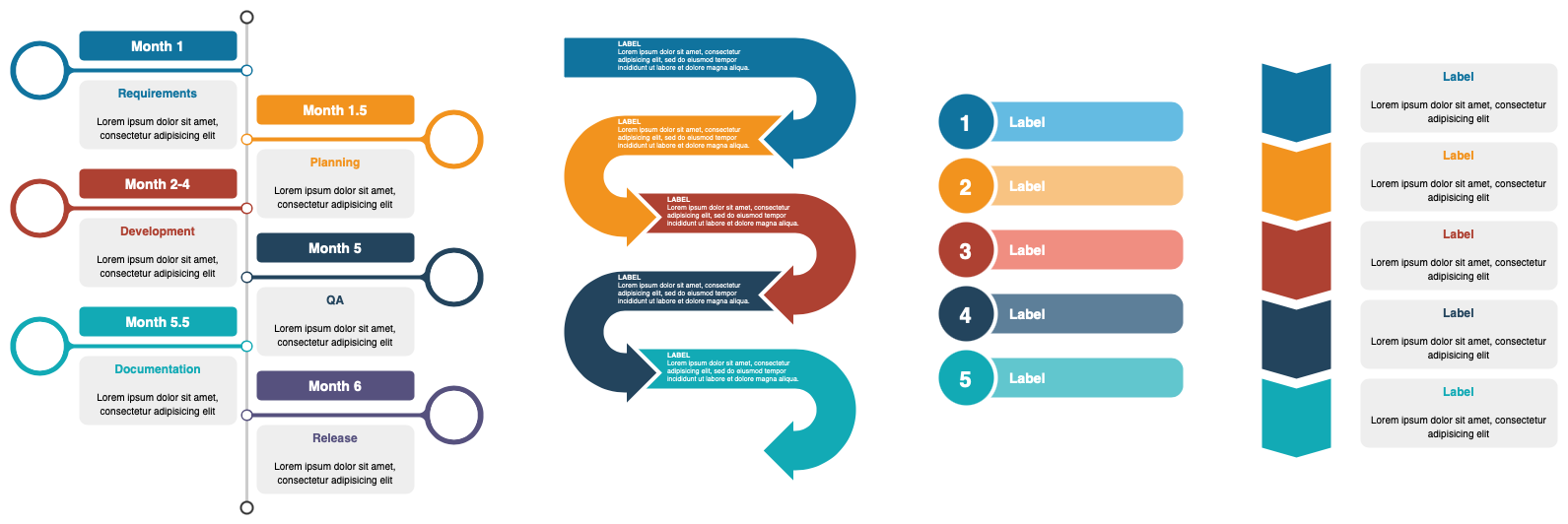 Use the vertical roadmap shapes from the Infographic shape library in draw.io