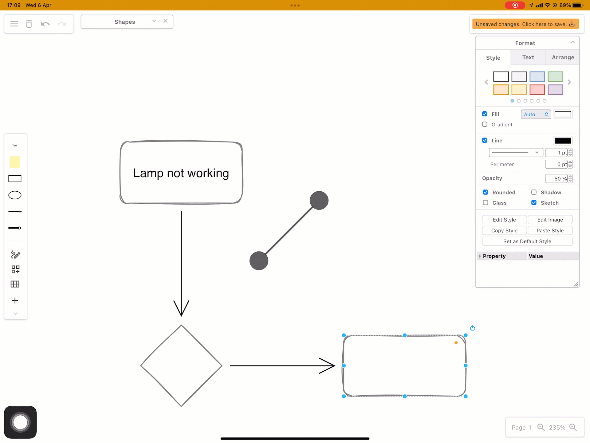 Pinch and spread fingers to zoom in and out on a touch screen in draw.io
