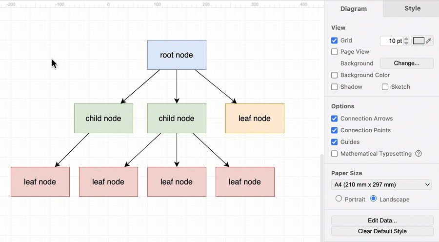 Drag shapes out of the way to add more child nodes, or hold down Alt (Cmd) and drag a new connector from one of the direction arrows