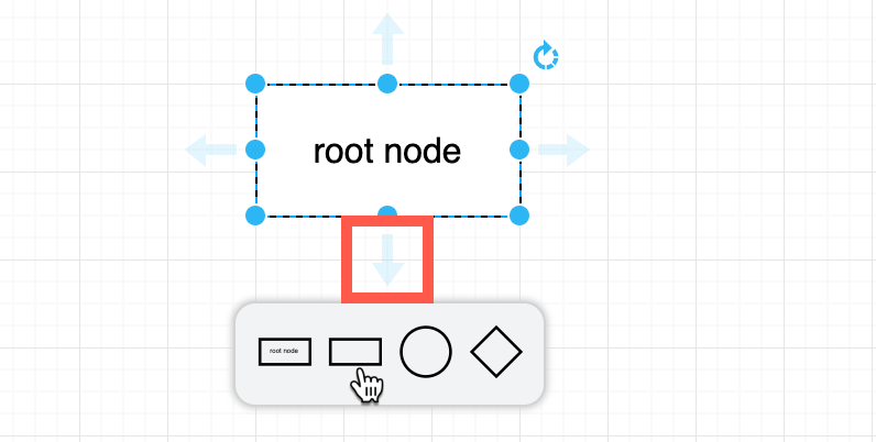 Hover over a shape direction arrow and add a new node - it will be automatically connected with an arrow