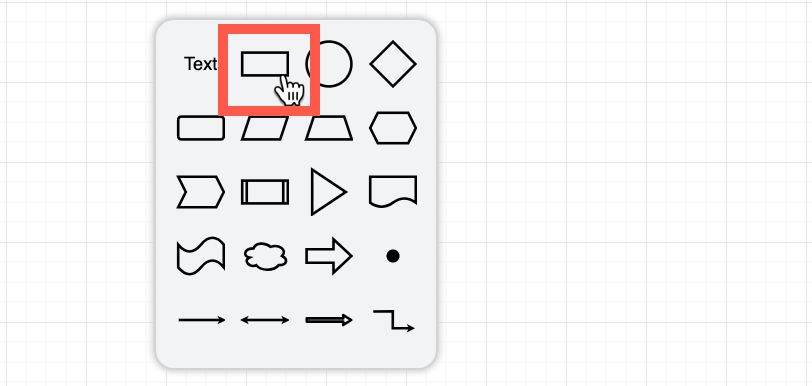 Double click on the drawing canvas and select a rectangle shape to start drawing a tree diagram in draw.io