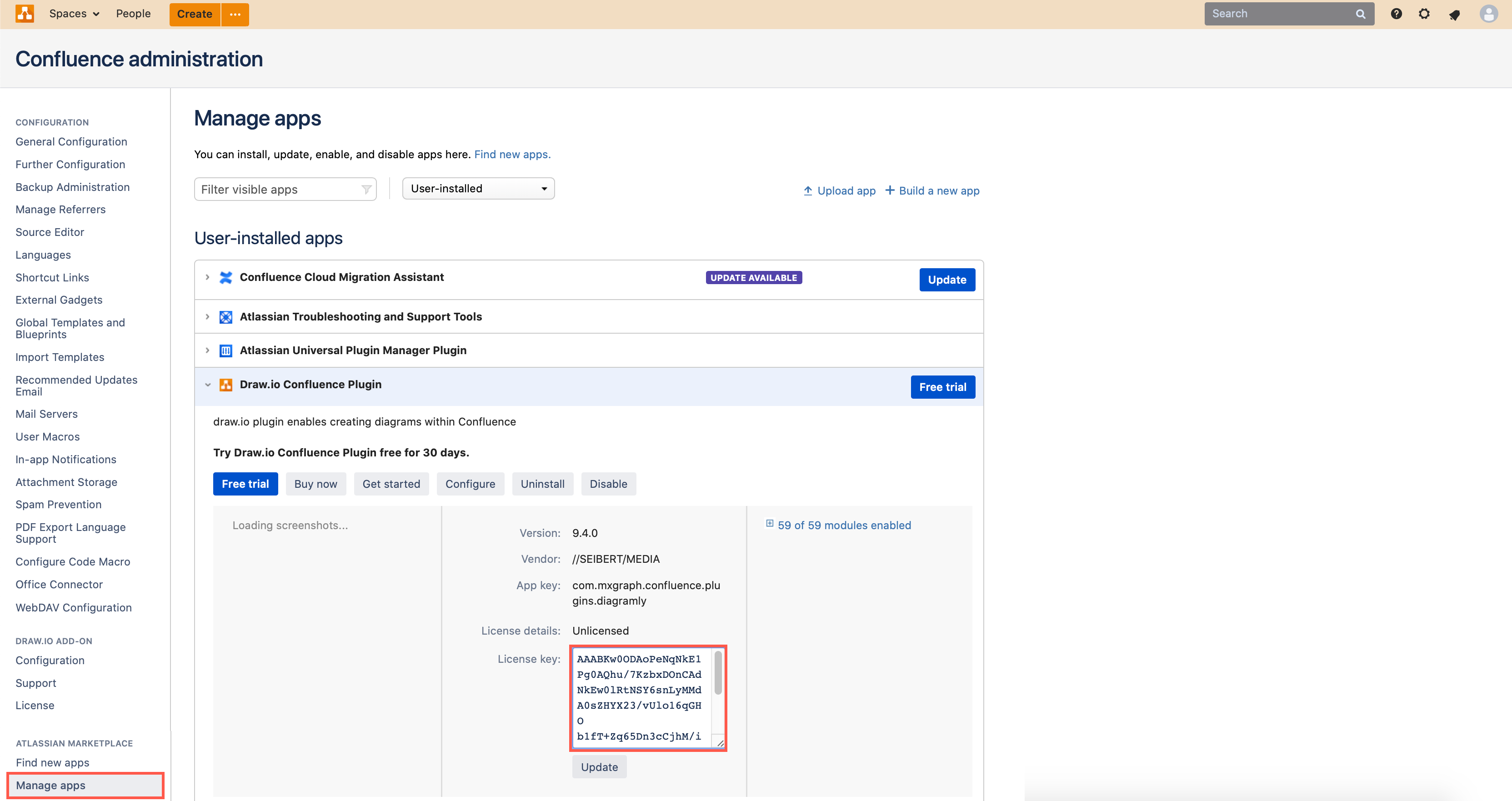 Update the draw.io license in Confluence Server