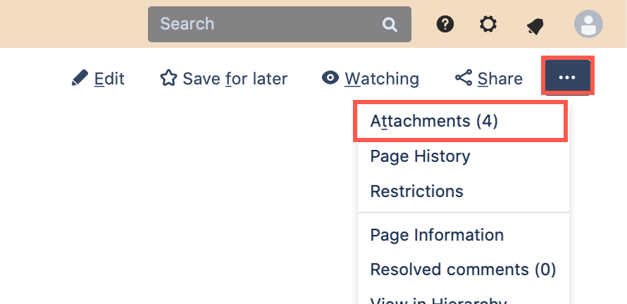 Open the page attachments on Confluence Server