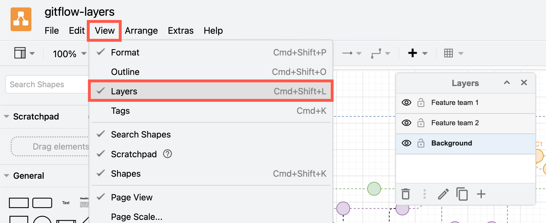 Select View > Layers to open the Layers dialog