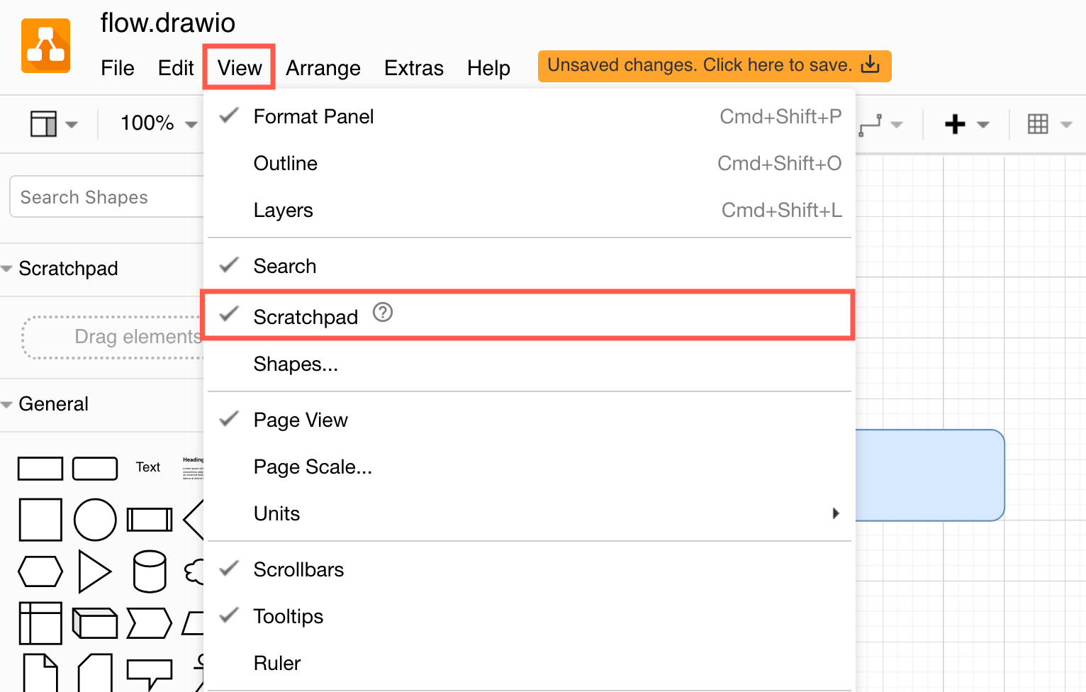 Select View > Scratchpad to display or hide the scratchpad