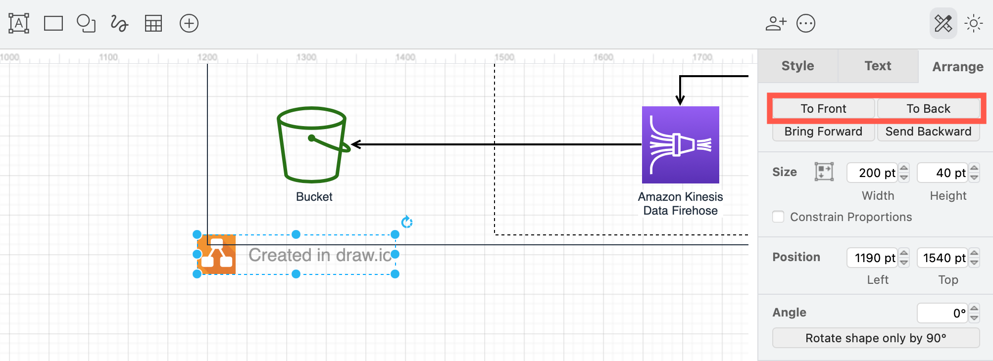 Place your watermark over or under your diagram via the Arrange tab in the format panel