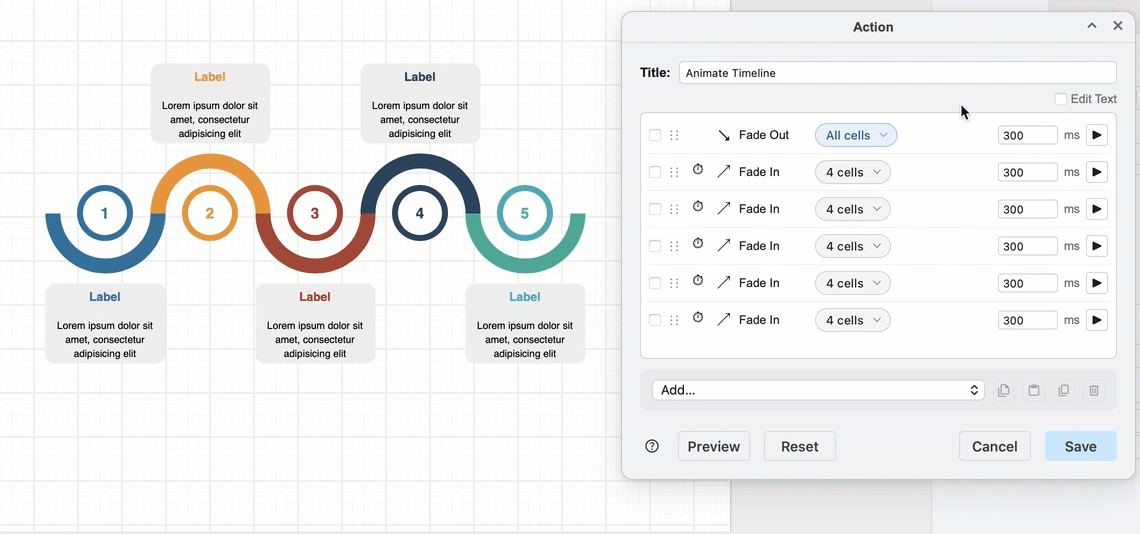 Preview actions, action sequences and see which cells the action acts upon
