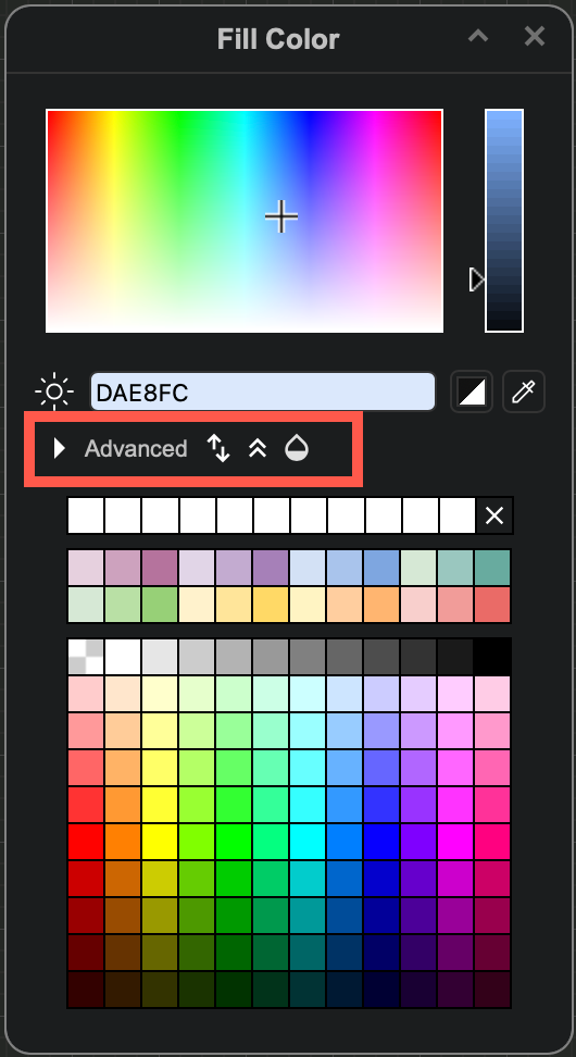 Select one or more shapes and open the colour palette