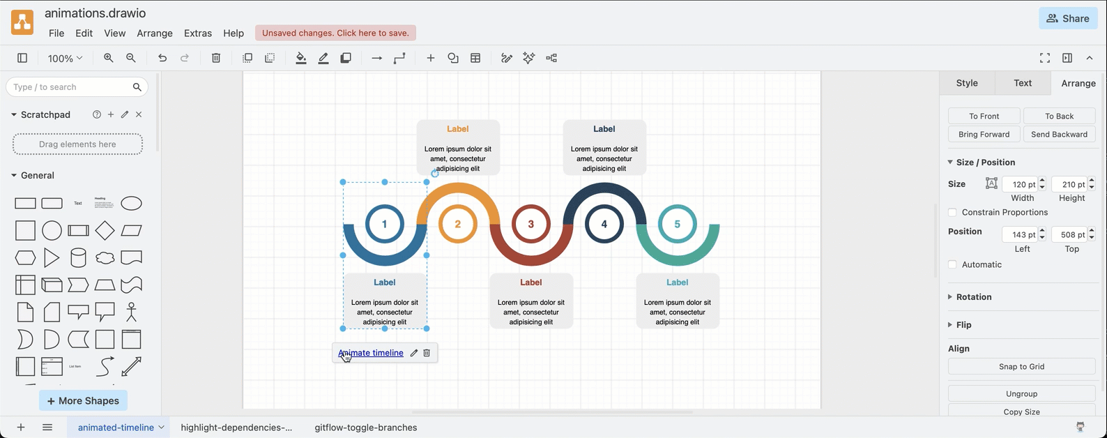 Add animation actions to custom links and diagram pages, and copy them easily using the Copy/Page buttons inside the Animations dialog