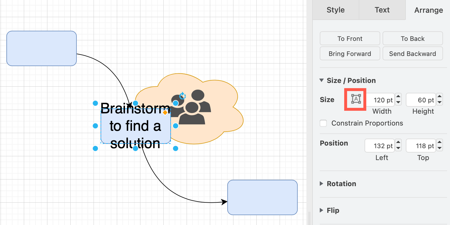 Click Autosize on the _Arrange_ tab to resize a shape to automatically fit its text label