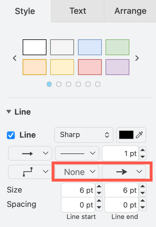 Select an arrow or another connector end style at both the target and source shape in draw.io